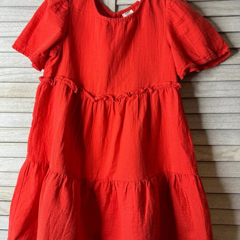 STEM Girls Burnt Orange Tiered Dress Size 6 Elevated Basic Cotton Casual